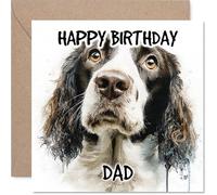 Dad Birthday Card - English Springer Spaniel - Happy Birthday Card for Dad from Son Daughter, 145mm Dog Breeds Bday Greeting Cards