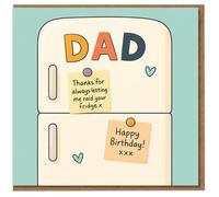 Dad Birthday Card - Funny Fridge Design with Sticky Notes: Thanks for Letting Me Raid Your Fridge x, Happy Birthday xxx - From Son or Daughter