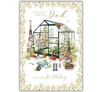 Dad Birthday Card - Gardening and Greenhouse Artistic Design - Special Finish and Illustrated iinsert Leaf - Made in the UK - Eco-Friendly