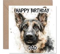 Dad Birthday Card - German Shepherd - Happy Birthday Card for Dad from Son Daughter, 145mm Dog Breeds Bday Greeting Cards