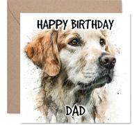 Dad Birthday Card - Golden Retriever - Happy Birthday Card for Dad from Son Daughter, 145mm Dog Breeds Bday Greeting Cards