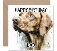 Dad Birthday Card - Hungarian Vizsla - Happy Birthday Card for Dad from Son Daughter, 145mm Dog Breeds Bday Greeting Cards