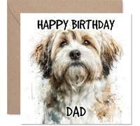 Dad Birthday Card - Lhasa Apso - Happy Birthday Card for Dad from Son Daughter, 145mm Dog Breeds Bday Greeting Cards