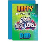 Dad Birthday Card - Next Level - Happy Birthday Card for Dad from Son Daughter, 5x7 Inch Gamer Bday Greeting Cards