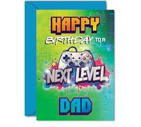 Dad Birthday Card - Next Level - Happy Birthday Card for Dad from Son Daughter, A5 Gamer Bday Greeting Cards