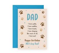 Dad Birthday Card - “No.1 Dog Dad - Gifts for Fur Daddy, Dog Lovers, Pet Owners, Him, Men, Guys, Husband, Grandad, Brother, Boyfriend, Boys, Friends - Paws -Comes with Stickers