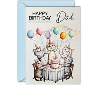 Dad Birthday Card, Pawsome Party Cats Balloons