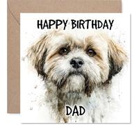 Dad Birthday Card - Shih Tzu - Happy Birthday Card for Dad from Son Daughter, 145mm Dog Breeds Bday Greeting Cards