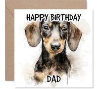Dad Birthday Card - Smooth-Haired Dachshund - Happy Birthday Card for Dad from Son Daughter, 145mm Dog Breeds Bday Greeting Cards