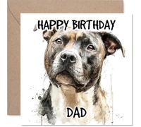 Dad Birthday Card - Staffordshire Bull Terrier - Happy Birthday Card for Dad from Son Daughter, 145mm Dog Breeds Bday Greeting Cards