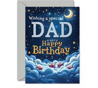 Dad Birthday Card - Starry Night Moon Clouds - Happy Birthday Card for Dad from Son Daughter, A5 Male Bday Greeting Cards