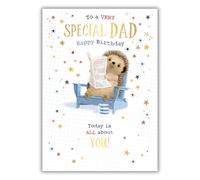 Dad Birthday Card - Very Special Dad - Hedgehog and Stars Design - Special Finishes and Illustrated Insert Leaf - Made in the UK - Eco-Friendly