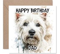 Dad Birthday Card - West Highland White Terrier - Happy Birthday Card for Dad from Son Daughter, 145mm Dog Breeds Bday Greeting Cards