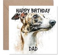 Dad Birthday Card - Whippet - Happy Birthday Card for Dad from Son Daughter, 145mm Dog Breeds Bday Greeting Cards