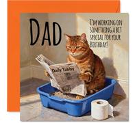Dad Birthday Card - Working on Something Special - Happy Birthday Card for Dad from Son Daughter, 145mm Funny Cat Litter Tray Humour Bday Greeting Cards
