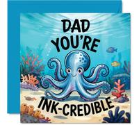 Dad Birthday Card - Youre Ink Credible - Happy Birthday Card for Dad from Son Daughter, 145mm Underwater Sea Life Illustration Bday Greeting Cards