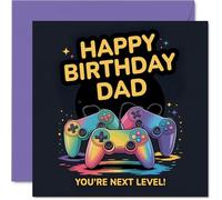 Dad Birthday Card - Youre Next Level - Happy Birthday Card for Dad from Son Daughter, 145mm video game controller design Bday Greeting Cards
