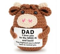 Dad Birthday Gifts from Daughter Son Wife, Birthday Gifts for Dad, Handmade Crochet Mini Highland Cow for Bonus Step Fathers, Funny I Love You Gift for Dads Emotional Postive Small Cute Decor