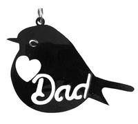 Dad Black Acrylic Robin with Heart Hanging Ornament Gift. 13cm x 10cm. Suitable for Home or Garden and as a memorial piece