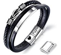 Dad Bracelet Leather Bracelet Father's Day Gift Engraving "Papa" Leather Bracelet Gift for Father DAD Dad, 21 centimeters, Stainless Steel