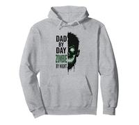 Dad by Day Zombie by Night: Spooky Father's Gift Pullover Hoodie, Adult Unisex, Heather Grey, L