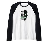 Dad by Day Zombie by Night: Spooky Father's Gift Raglan Baseball Tee, Men, Black/White, L