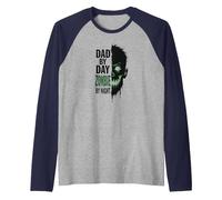 Dad by Day Zombie by Night: Spooky Father's Gift Raglan Baseball Tee, Men, Navy/Athletic Heather, L