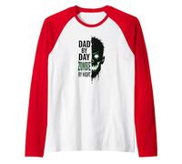 Dad by Day Zombie by Night: Spooky Father's Gift Raglan Baseball Tee, Men, Red/White, M
