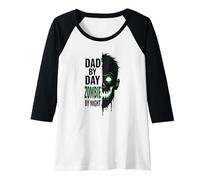 Dad by Day Zombie by Night: Spooky Father's Gift Raglan Baseball Tee, Women, Black/White, M