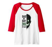 Dad by Day Zombie by Night: Spooky Father's Gift Raglan Baseball Tee, Women, Red/White, L