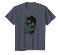 Dad by Day Zombie by Night: Spooky Father's Gift T-Shirt, Kids, Heather Blue, 3 Years