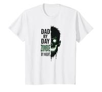 Dad by Day Zombie by Night: Spooky Father's Gift T-Shirt, Kids, White, 8 Years