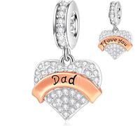 Dad Chams Dangle fits Pandora Fathers Day Bracelet, 925 Sterling Silver I Love You Daddy Pendant Pave Clear CZ Heart Papa Beads, Gifts for Dada/Daughter/Daddy's Girl/Mum/Father in Law