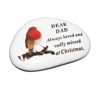 Dad Christmas Robin Memorial White Plaque Resin Stone Memento Tribute