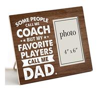 Dad Coach Wooden Picture Frame Gift from Daughter Son, My Favorite Players Call Me Dad Wood Photo Frame Gifts for Father's Day Birthday Christmas, Tabletop and Wall Mounting, 4x6 Inch Photo