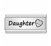 Dad Family Daughter Worlds Best Mom Mum Superlink Double Charm Silver Italian 9mm Link Stainless Steel Bracelet Compatible With Modular 9mm Link (Daughter Love Heart Superlink Double Charm)