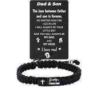 Dad Gift from Daughter Son, Cross Bracelet and Wallet Card for Father, Father's Day Birthday Christmas Gift, One Size, Stainless Steel, no gemstone
