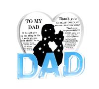 Dad Gifts - Acrylic Heart With Base Ornaments, Dad Birthday Gifts, Fathers Day Desktop Decoration with Warm Words from Daughter, Gift for Christmas, Father-Daughter Style