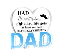 Dad Gifts for Christmas - Acrylic Heart With Base Ornaments, Gifts for Dads Birthday, Fathers Day Desktop Decoration with Warm Words from Daughter and Son, Bearded Dad Style
