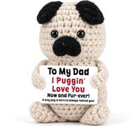 Dad Gifts from Daughter Son Crochet Pug I Love You Father's Decor | Heartfelt Desk Decor with I Puggin' Love You Now and Fur-ever Message, Father's Day Birthday Keepsake Gift for Dad Pug Lover