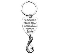 Dad Gifts from Daughter Son Fishing Hook Lure Keyring Dad Keychain Father Fishhook Keyring To our Family You Are the World Key Chain Fathers Day Gift Christmas Birthday Gift for Dad Father Grandpa