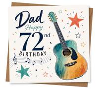 Dad Happy 72nd Birthday Card, Music Lover Guitar Design, Funny Birthday Card for Father, Son, Husband, Grandad