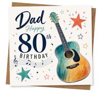 Dad Happy 80th Birthday Card with Acoustic Guitar Design, Musical Themed Greeting Card for Father
