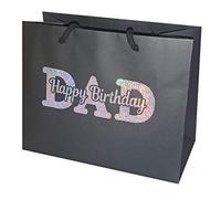 Dad Happy Birthday Gift Bag - Holographic Glitter Gift Bag with Rope Handles and Tissue Paper - Birthday Ideas Dad Daddy Father - Size 3