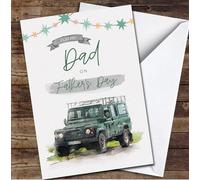 Dad Happy Father's Day Land Rover 4x4 Classic Car Retro Green Personalised Card - Personalised Fathers Day Card, For Dad, For Stepdad, For Grandad, Happy Father's Day