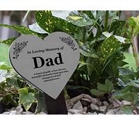 DAD Heart Memorial Remembrance Plaque Stake - Metallic SILVER/GOLD/COPPER Acrylic, Waterproof, Outdoor, Grave Marker, Tribute, Plant Marker (Silver)