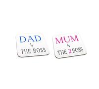 Dad is The Boss Mum is The Real Boss Wooden Twin Gift Coaster Set Christmas Anniversary Present