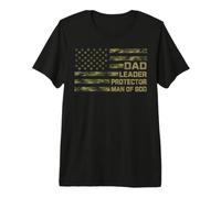 Dad Leader Protector Man of God Christian Dad Camo USA Flag Premium T-Shirt