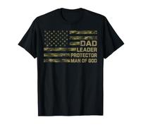 Dad Leader Protector Man of God Christian Dad Camo USA Flag T-Shirt