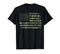 Dad Leader Protector Man of God Christian Dad Camo USA Flag T-Shirt